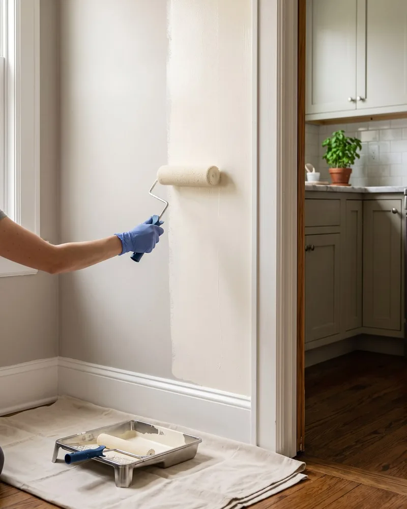 Built-in cabinetry being painted